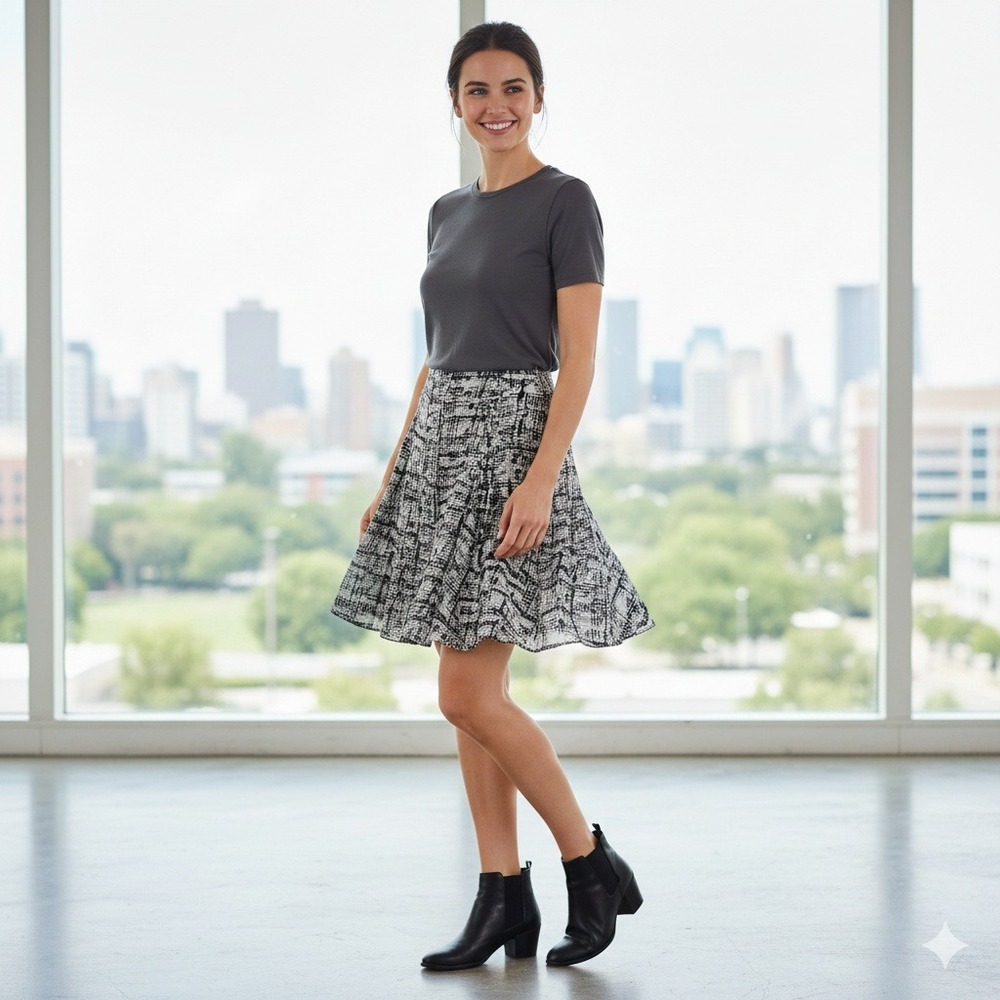 Banana Republic Black White Abstract Print Pleated Mini Skirt -‎ Size 2
